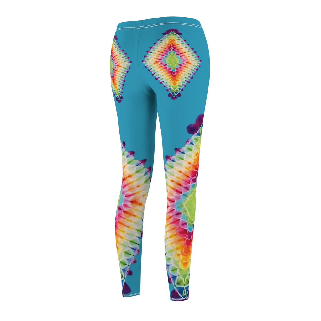 Diamond Blue Tie-Dye Print Leggings, Comfortable Activewear, Yoga Pants, Festival Fashion, Casual Athleisure