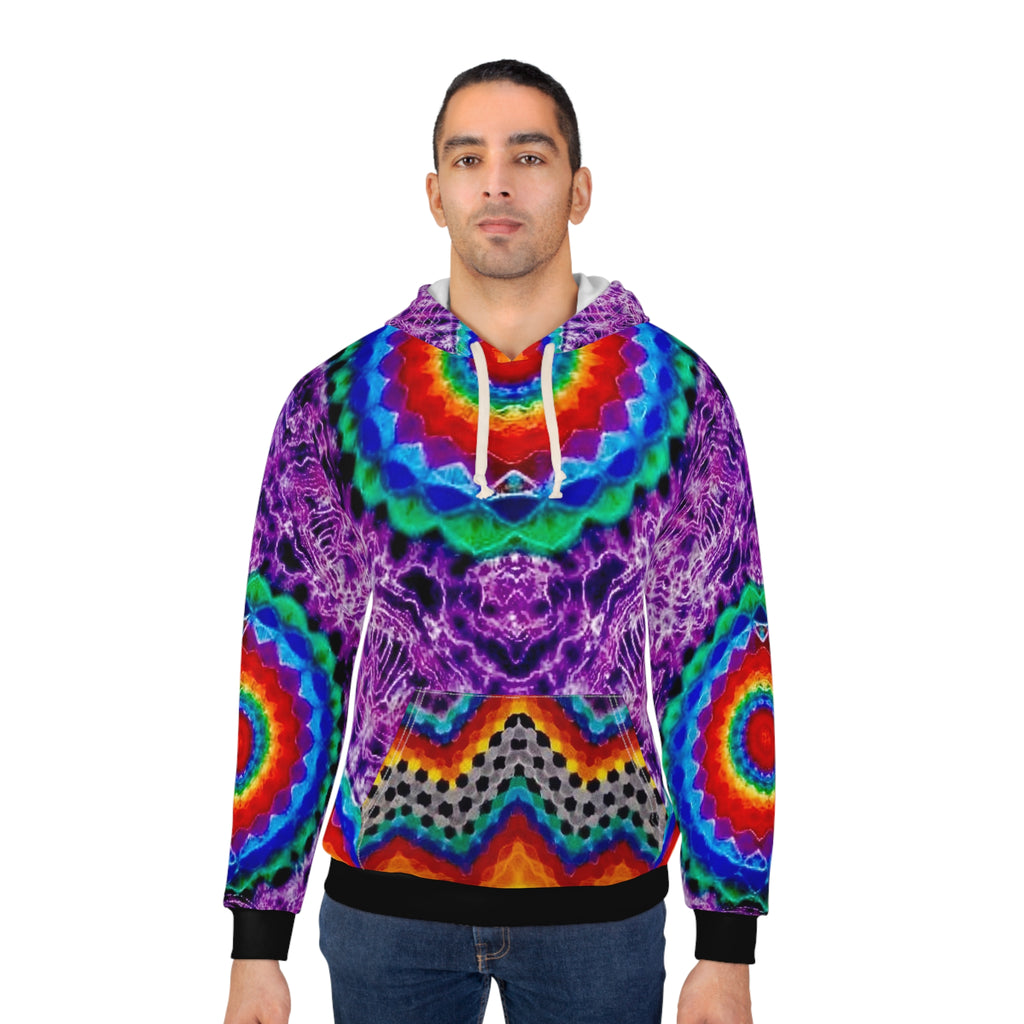 Purple Rainbow Tie Dye Hoodie, Unisex Pullover Sweatshirt, Colorful Printed Jumper, Gifts for Him/Her, Unique Fashion Apparel