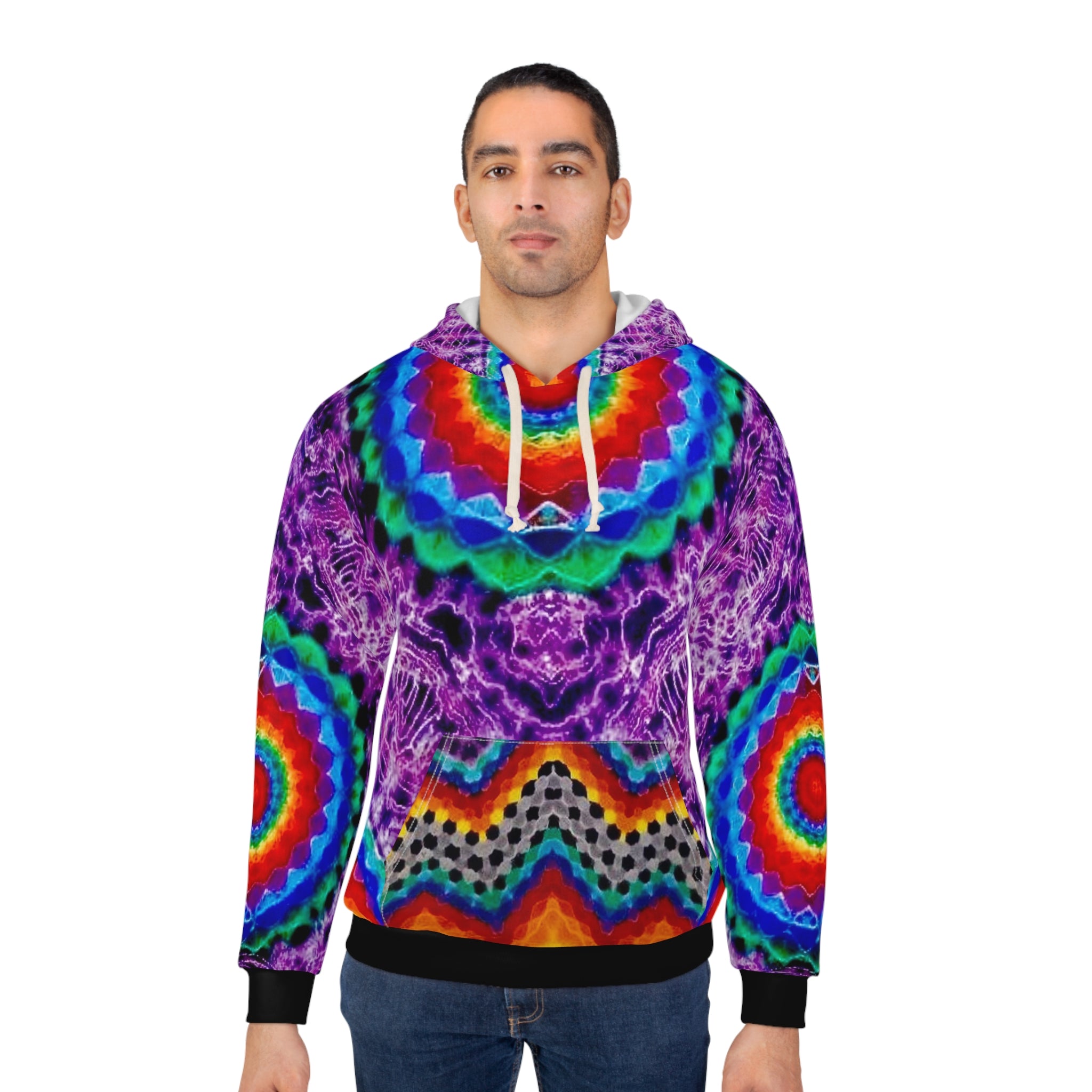 Purple Rainbow Tie Dye Hoodie, Unisex Pullover Sweatshirt, Colorful Printed Jumper, Gifts for Him/Her, Unique Fashion Apparel