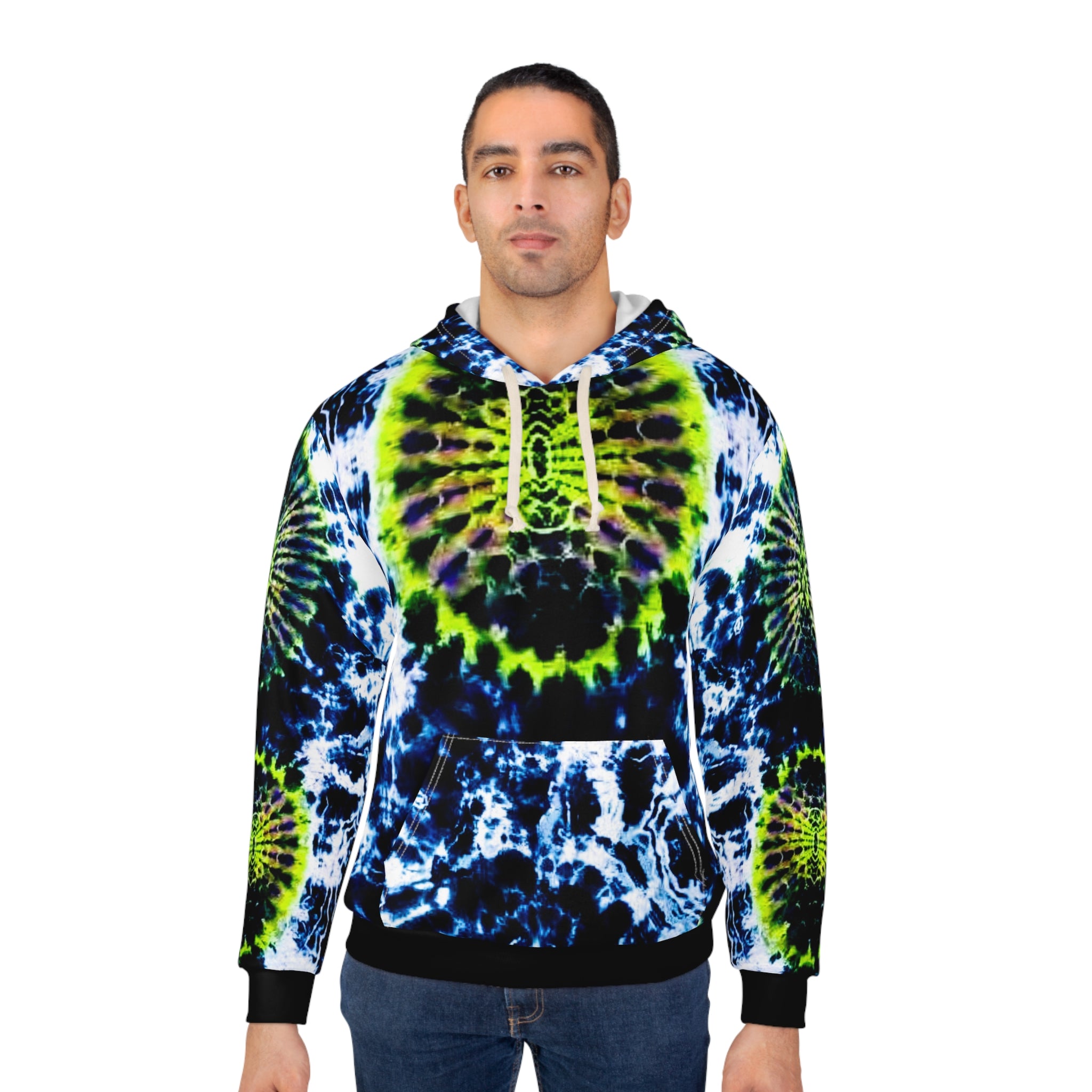 Black White Highlight Vibrant Tie-Dye Unisex Pullover Hoodie, Colorful Streetwear, Festive Gift, Festival Outfit, Unique Style