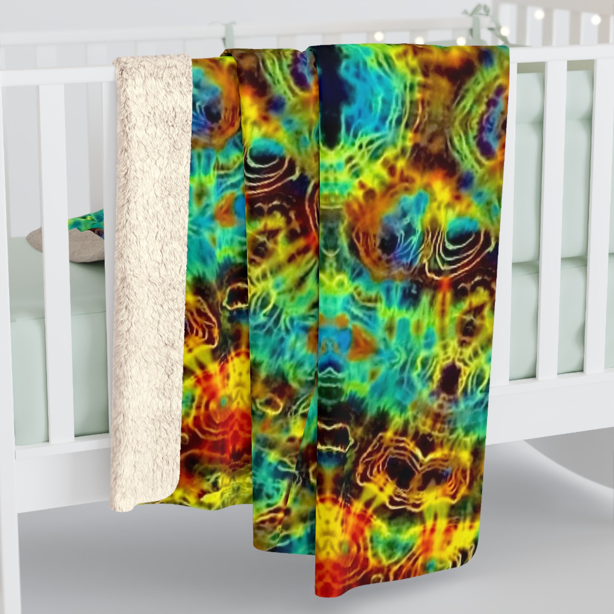 Psychedelic Kaleidoscope Sherpa Blanket — Cozy Colorful Fleece Throw