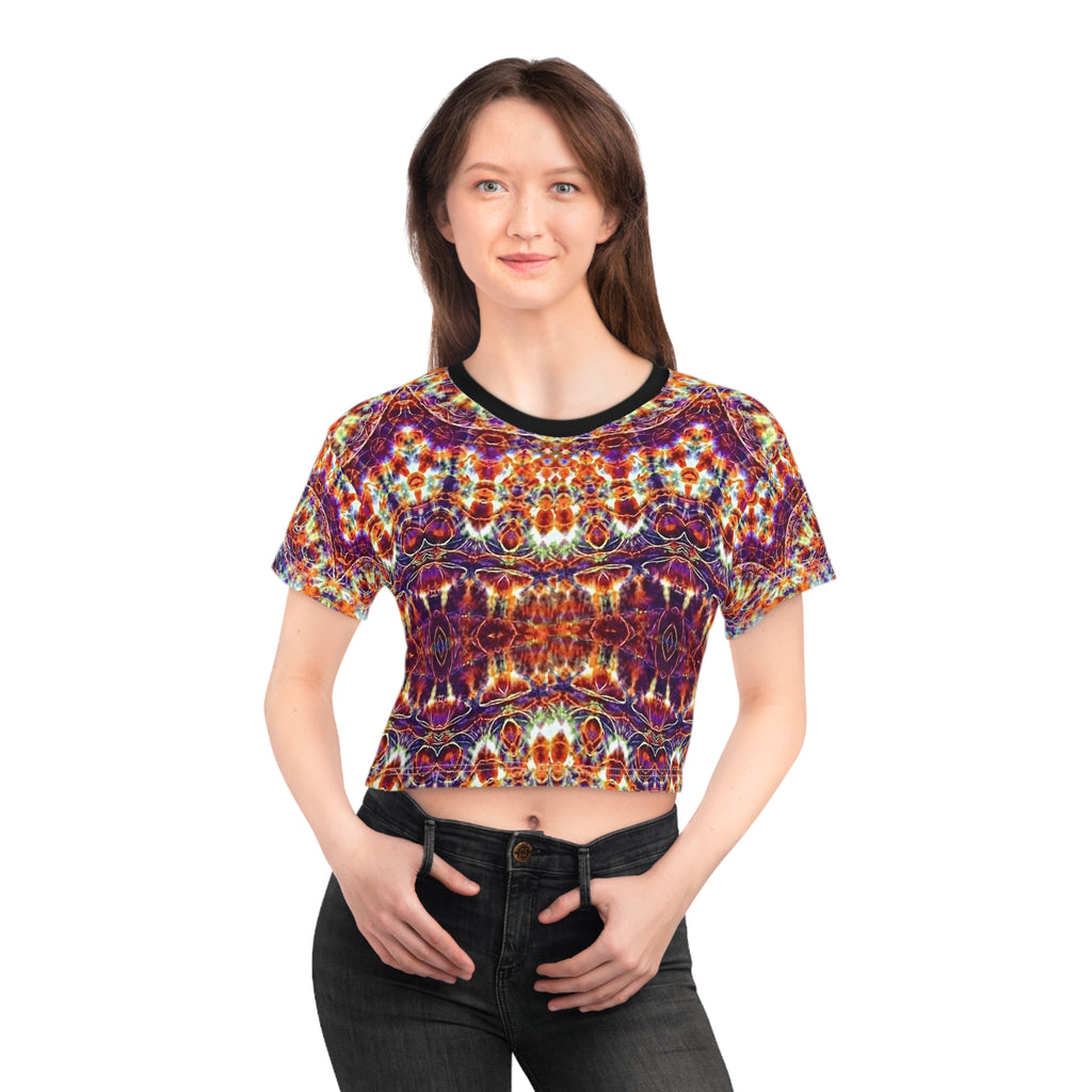 Abstract Kaleidoscope Pattern Crop Tee | Psychedelic Mandala Print