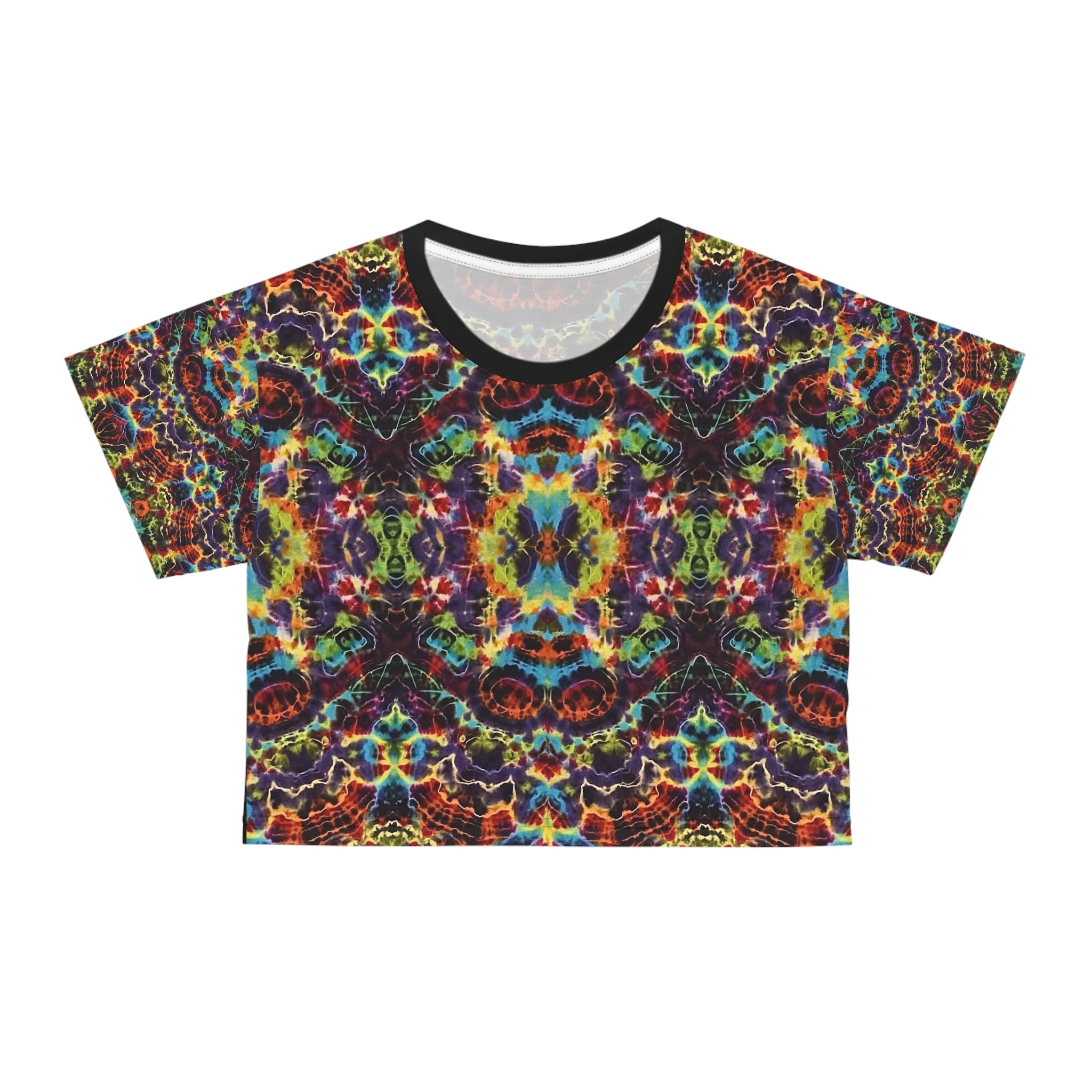 Psychedelic Kaleidoscope Crop Tee | Colorful Abstract Pattern