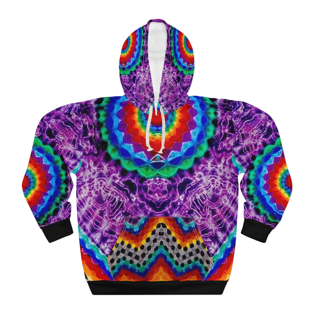 Purple Rainbow Tie Dye Hoodie, Unisex Pullover Sweatshirt, Colorful Printed Jumper, Gifts for Him/Her, Unique Fashion Apparel