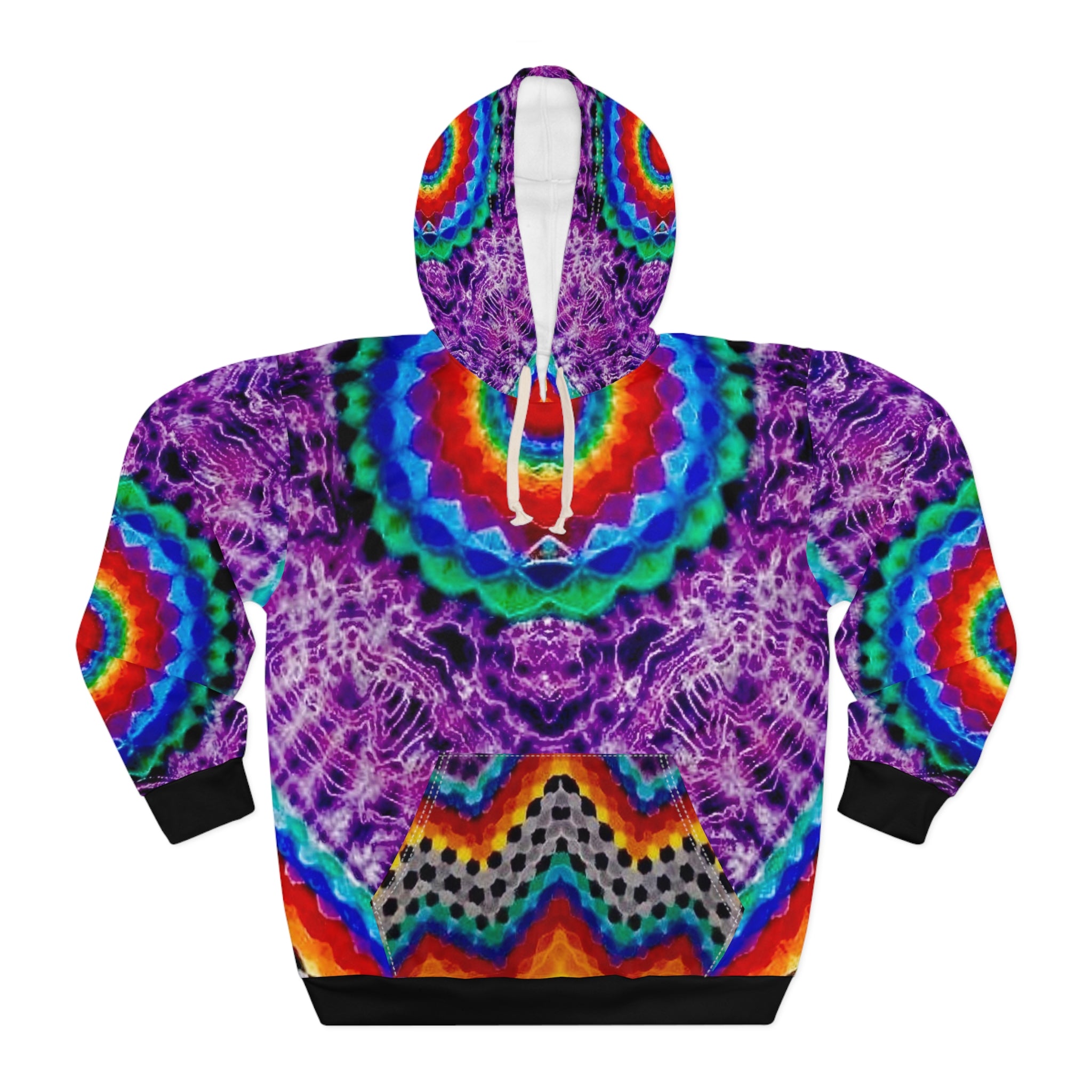 Purple Rainbow Tie Dye Hoodie, Unisex Pullover Sweatshirt, Colorful Printed Jumper, Gifts for Him/Her, Unique Fashion Apparel