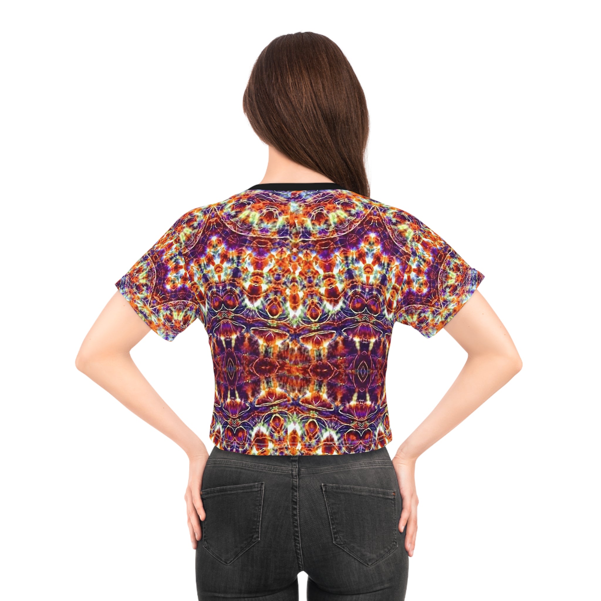 Abstract Kaleidoscope Pattern Crop Tee | Psychedelic Mandala Print