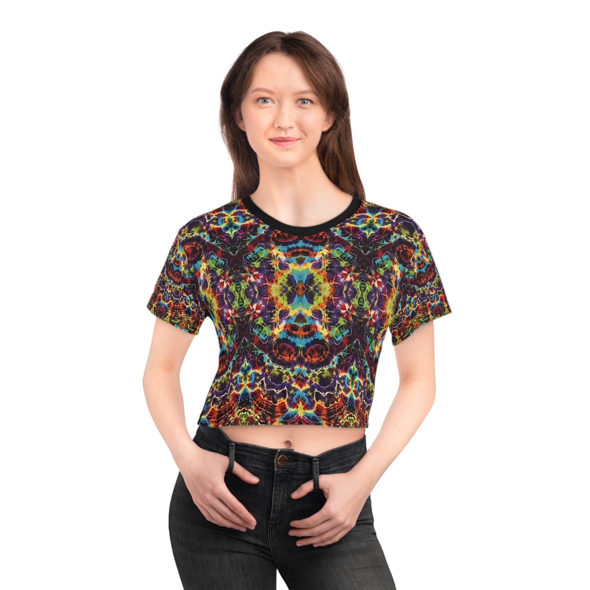 Psychedelic Kaleidoscope Crop Tee | Colorful Abstract Pattern