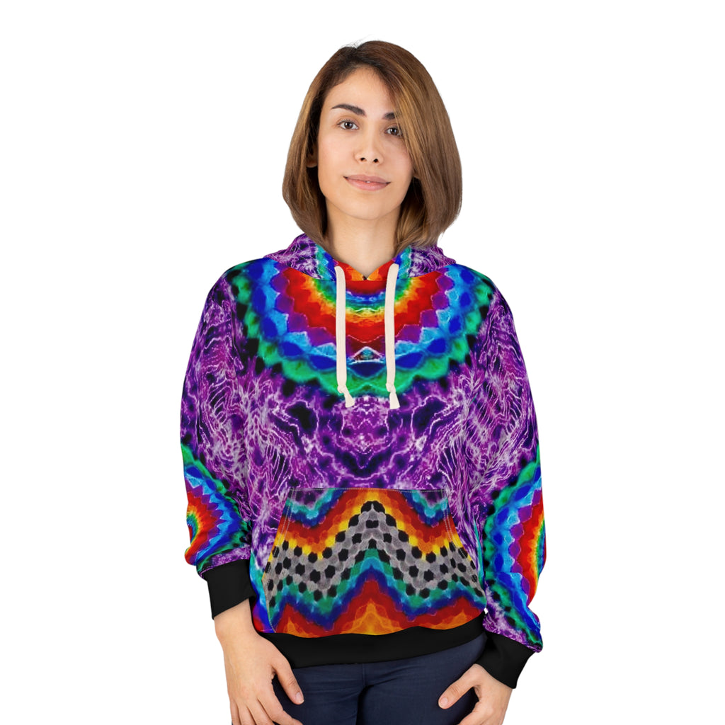Purple Rainbow Tie Dye Hoodie, Unisex Pullover Sweatshirt, Colorful Printed Jumper, Gifts for Him/Her, Unique Fashion Apparel