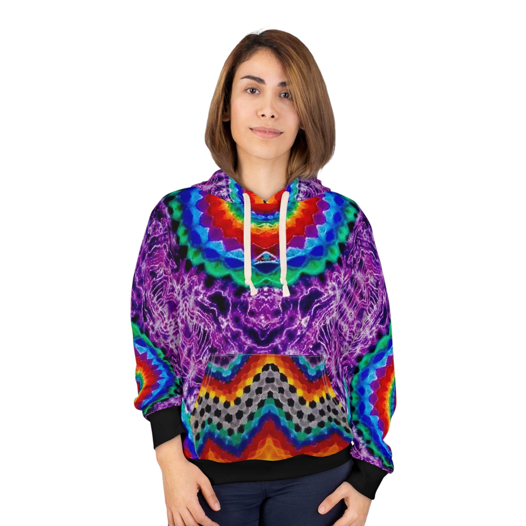Purple Rainbow Tie Dye Hoodie, Unisex Pullover Sweatshirt, Colorful Printed Jumper, Gifts for Him/Her, Unique Fashion Apparel