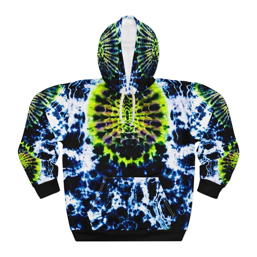 Black White Highlight Vibrant Tie-Dye Unisex Pullover Hoodie, Colorful Streetwear, Festive Gift, Festival Outfit, Unique Style