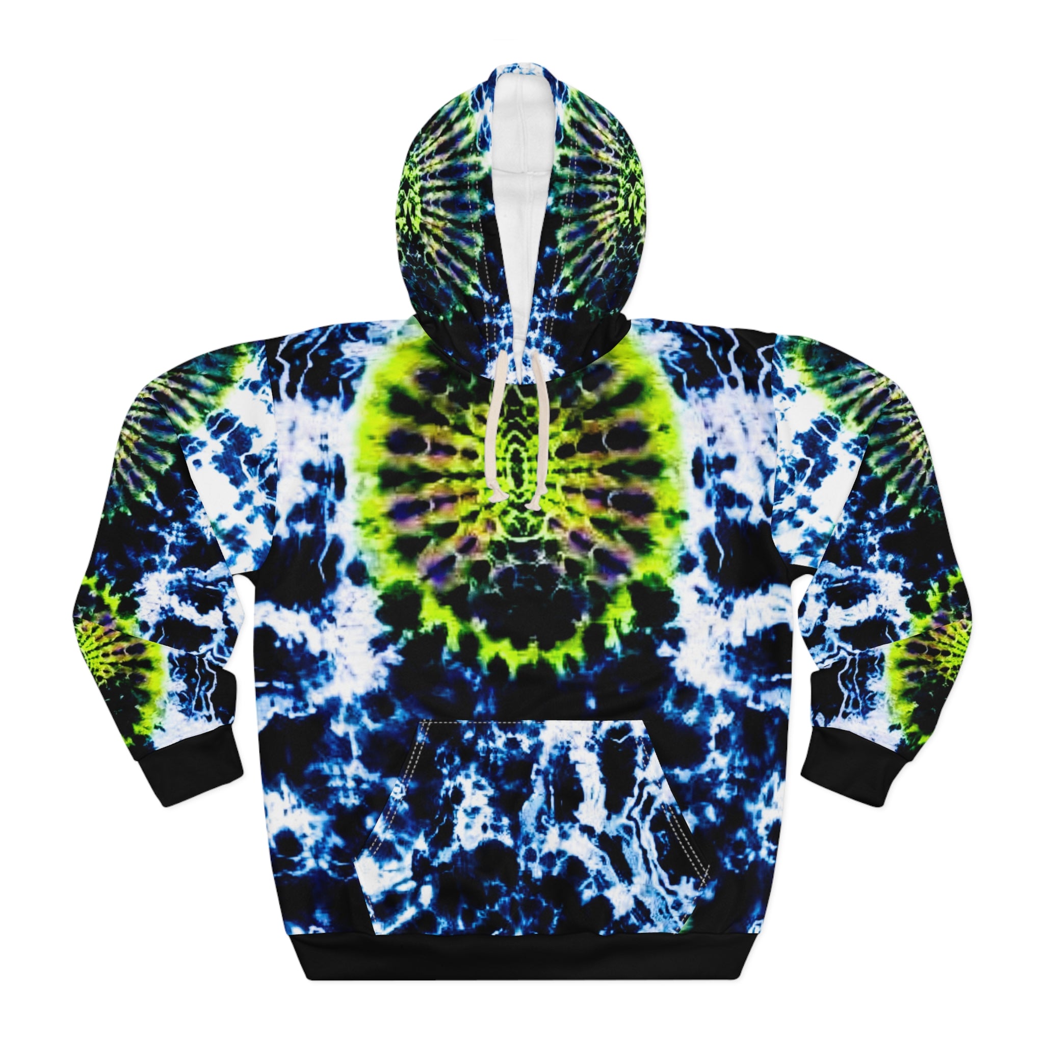 Black White Highlight Vibrant Tie-Dye Unisex Pullover Hoodie, Colorful Streetwear, Festive Gift, Festival Outfit, Unique Style