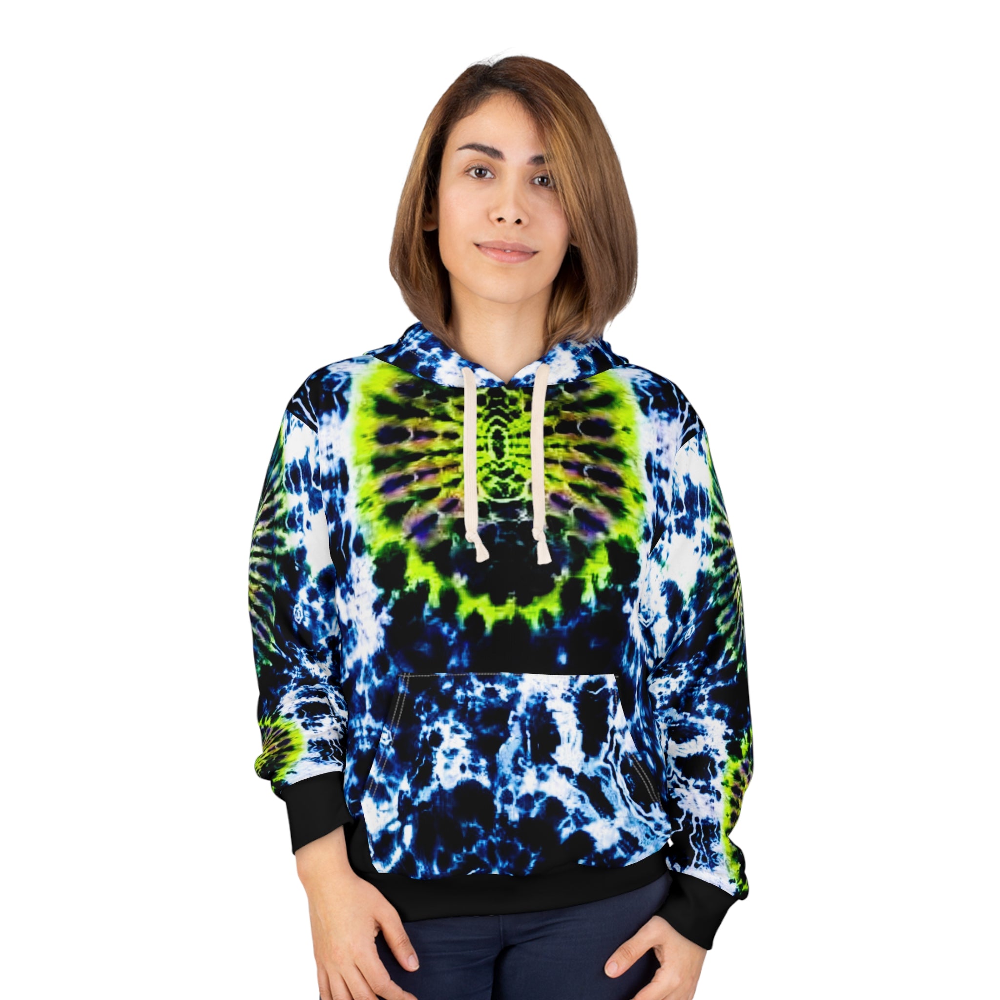 Black White Highlight Vibrant Tie-Dye Unisex Pullover Hoodie, Colorful Streetwear, Festive Gift, Festival Outfit, Unique Style